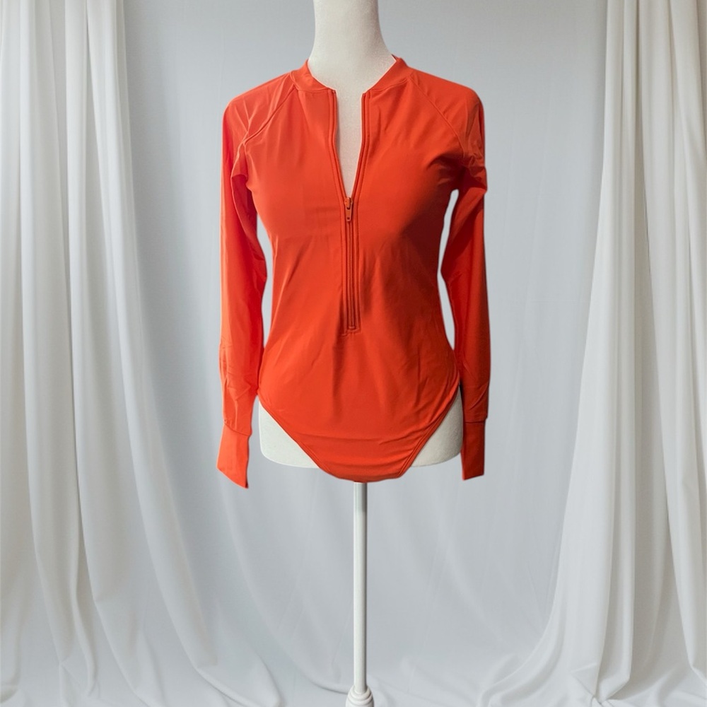 Orange Long Sleeve Women's Bodysuit/Swimsuit. With Built In Bra. Brand new